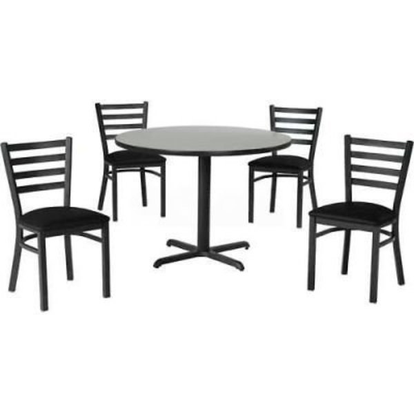 Phoenix Office Furn. Premier Hospitality 36in Round Table & Ladder Back Chair Set, Wild Cherry /Black Vinyl Chairs 13936RDWC078